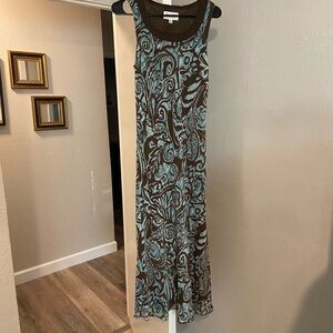 Studio I Brown and Blue Swirl Maxi Dress